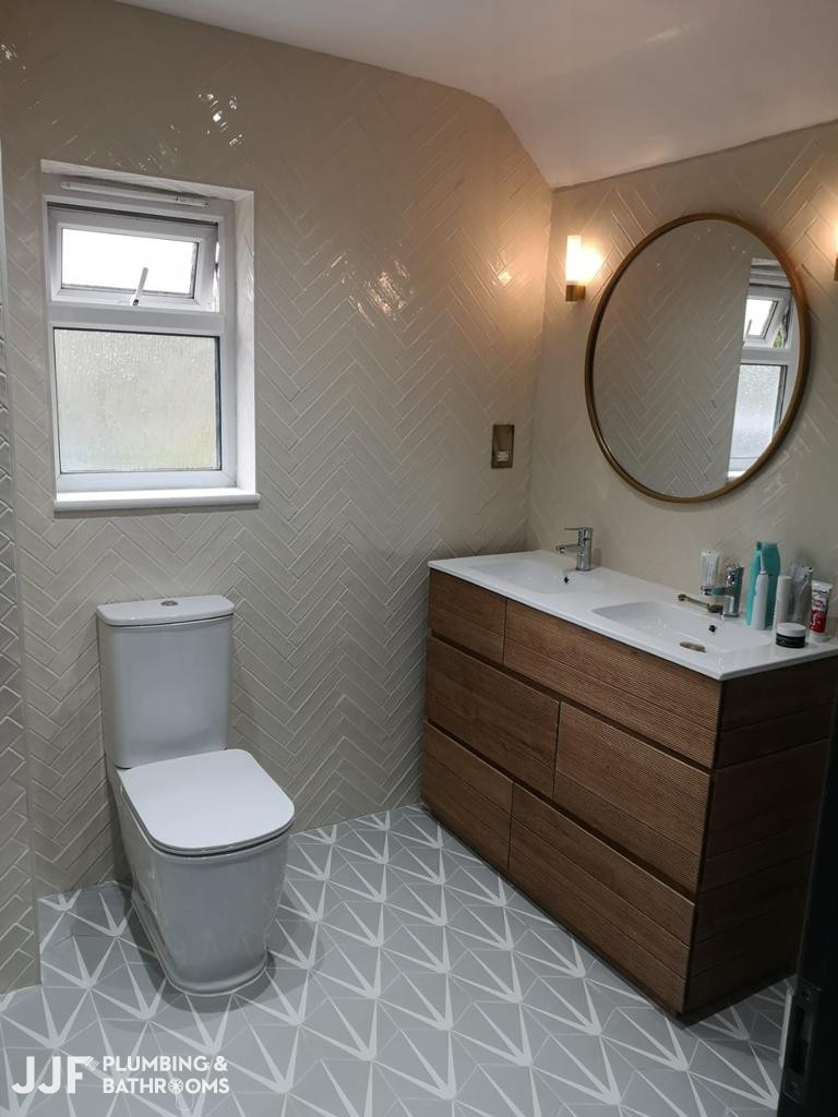 JJF Bathrooms - Complete Bathroom Refurbishment with Herringbone Tiling- Ashford,Kent